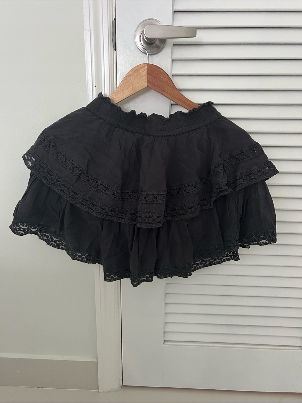 American Eagle Outfitters Black Tiered Lace Mini Skirt